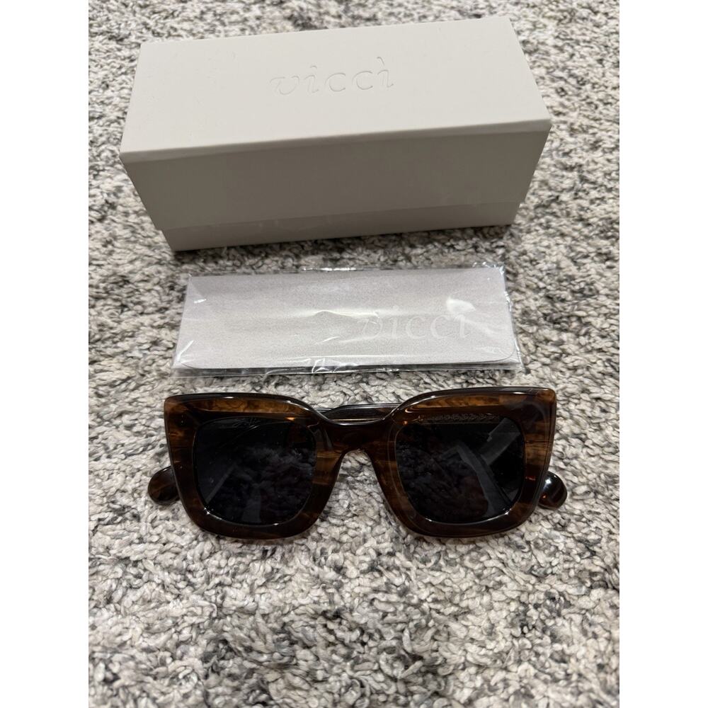 VICCI Sofia Marble Brown Designer Polarized UV400 Vintage Cat Eye Sunglasses